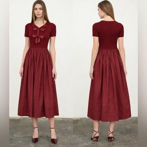 ❤️‍🔥Firm Price❤️‍🔥 NWOT Moon river bow tie knit top mixed maxi dress